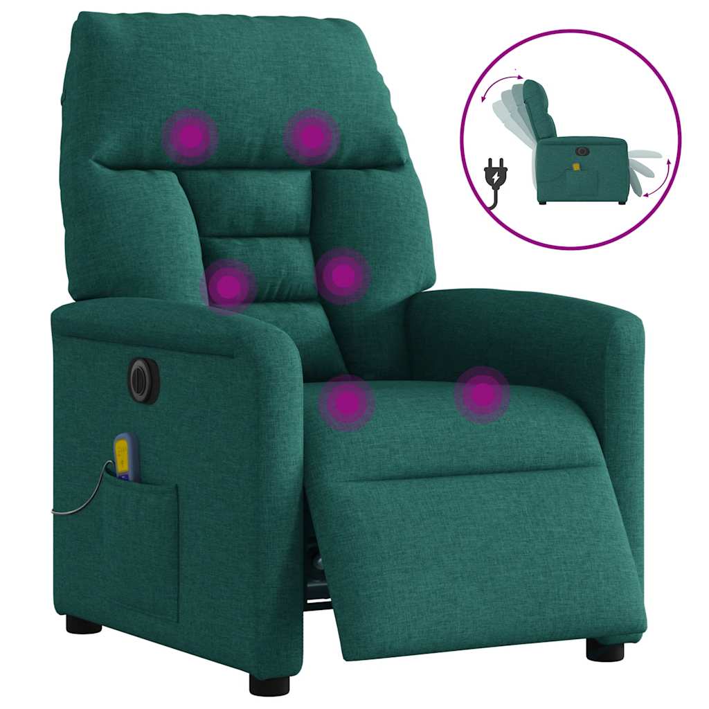 vidaXL Fotoliu electric de masaj rabatabil, verde închis, textil