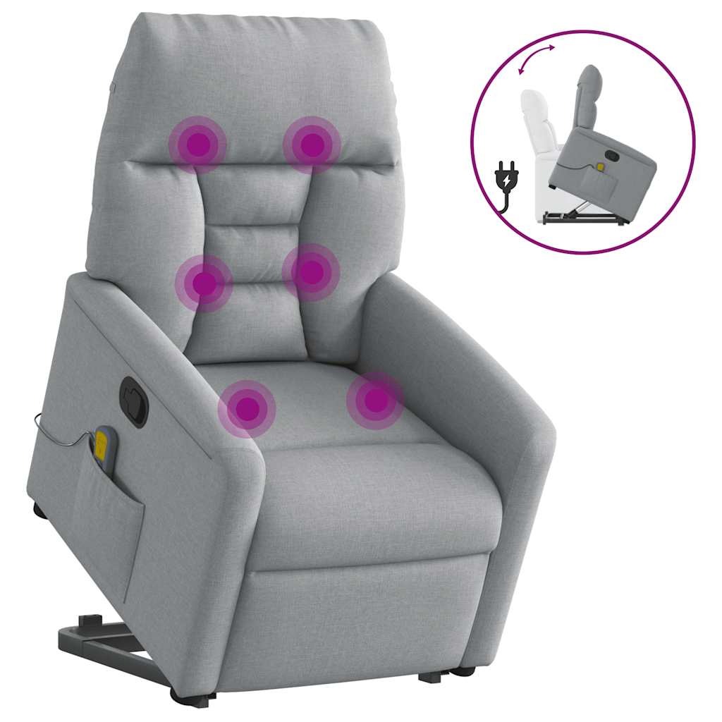 vidaXL Massagesessel mit Aufstehhilfe Hellgrau Stoff