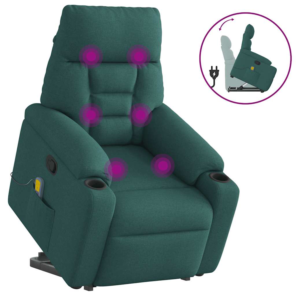 Poltrona reclinável elevatória de massagens tecido verde-escuro