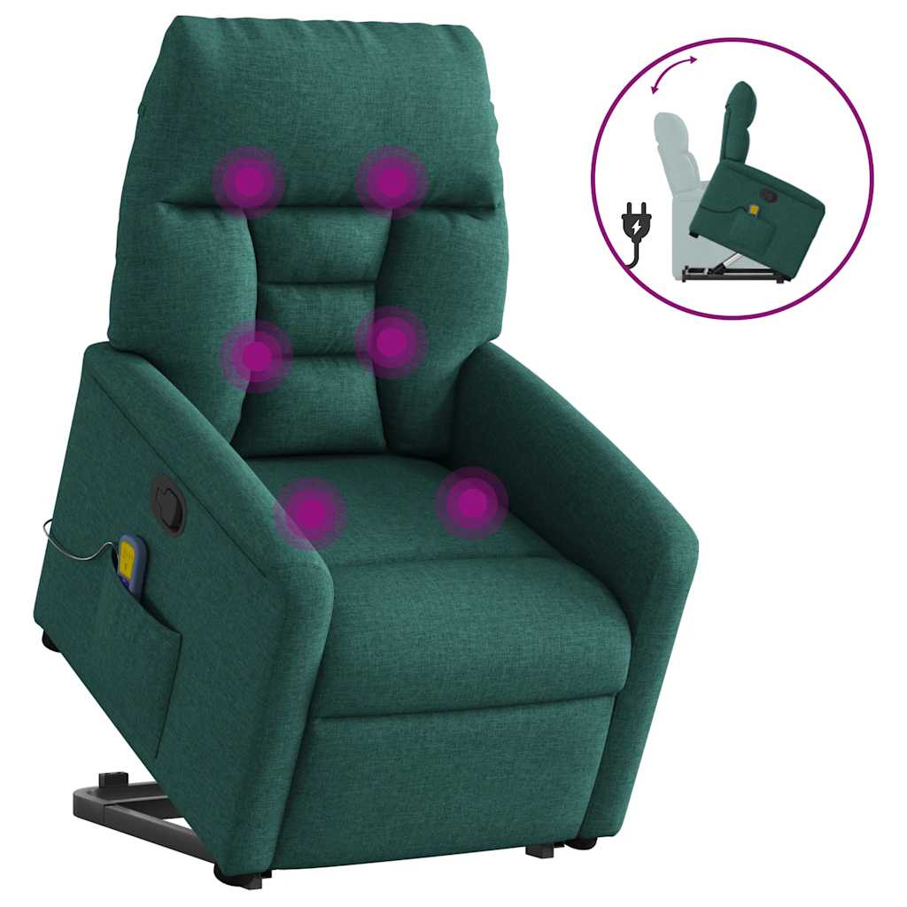 vidaXL Fotoliu rabatabil de masaj, cu ridicare, verde închis, textil