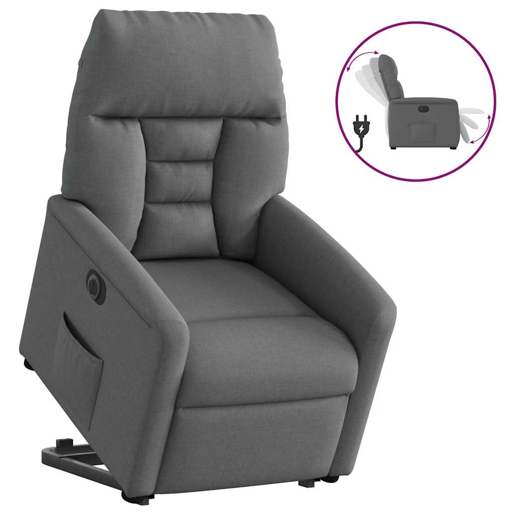 vidaXL Fotoliu electric rabatabil cu ridicare, gri închis, textil