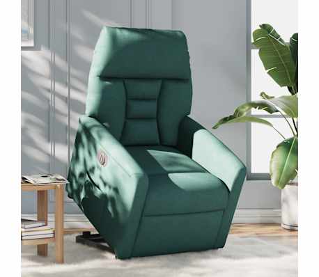 vidaXL Fotoliu electric rabatabil cu ridicare, verde &icirc;nchis, textil