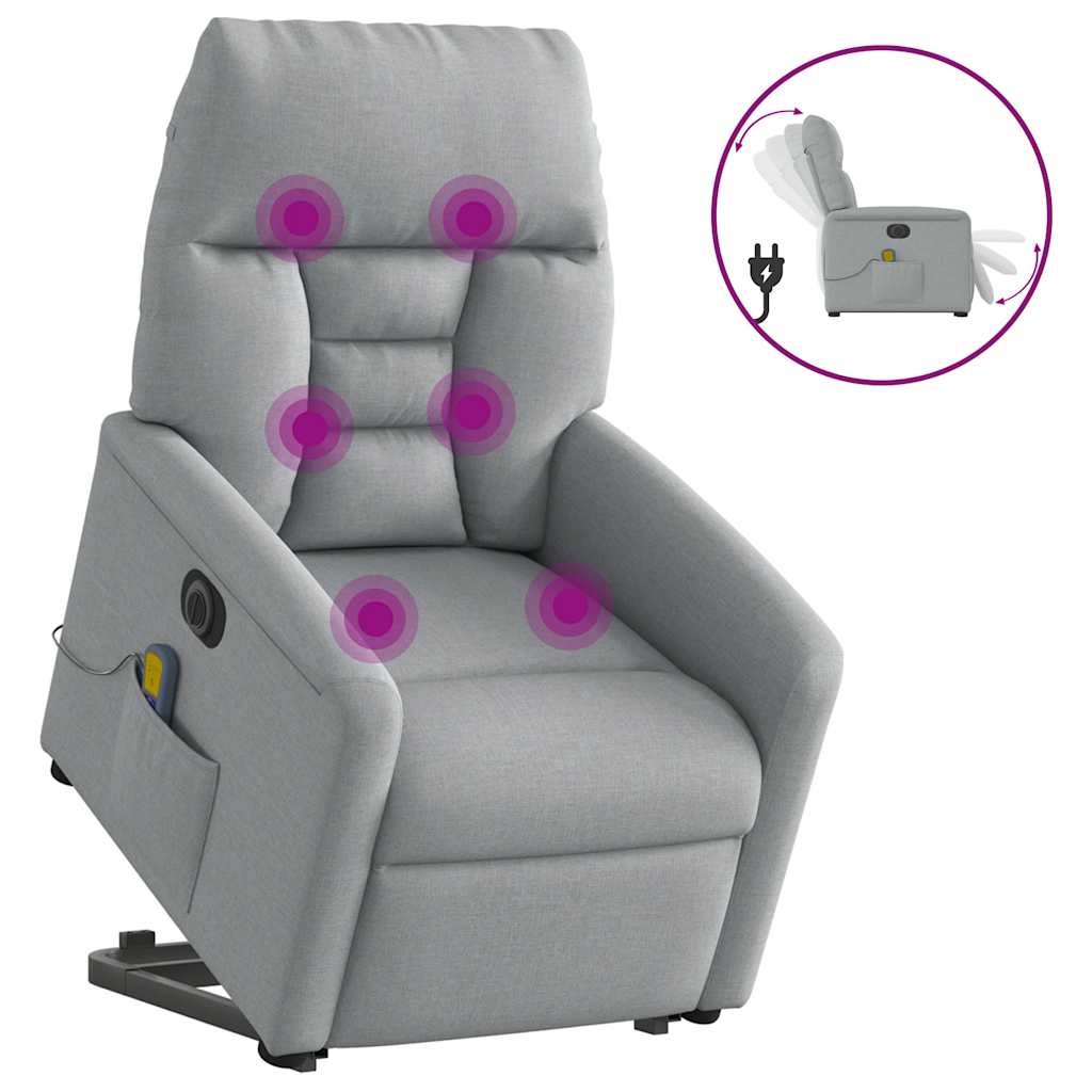 vidaXL Elektrické zvedací masážní polohovací křeslo světle šedé textil