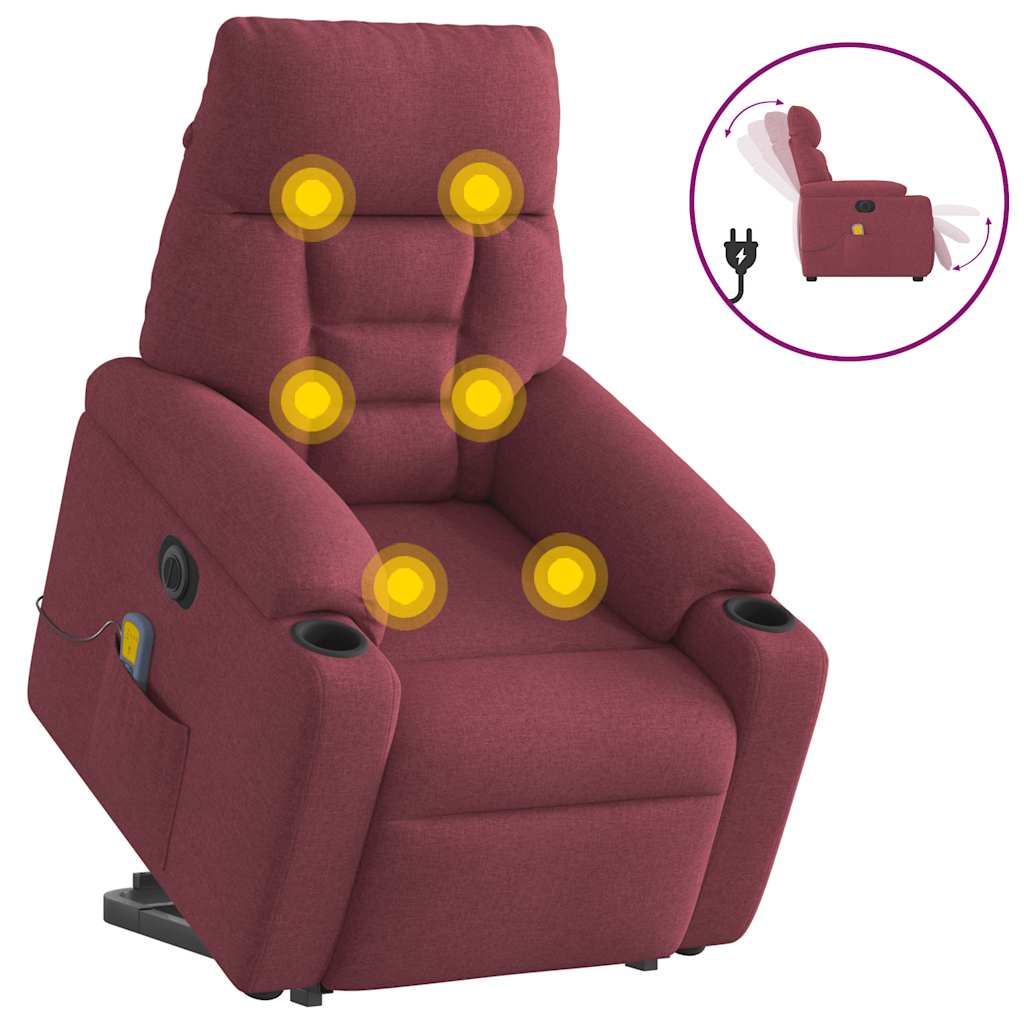 vidaXL Elektrické zvedací masážní polohovací křeslo vínové textil