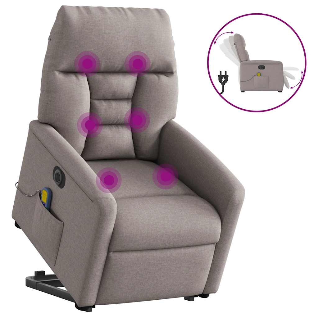 vidaXL Elektrické zvedací masážní polohovací křeslo taupe textil