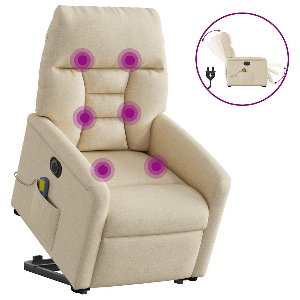 vidaXL Elektrické zvedací masážní polohovací křeslo krémové textil