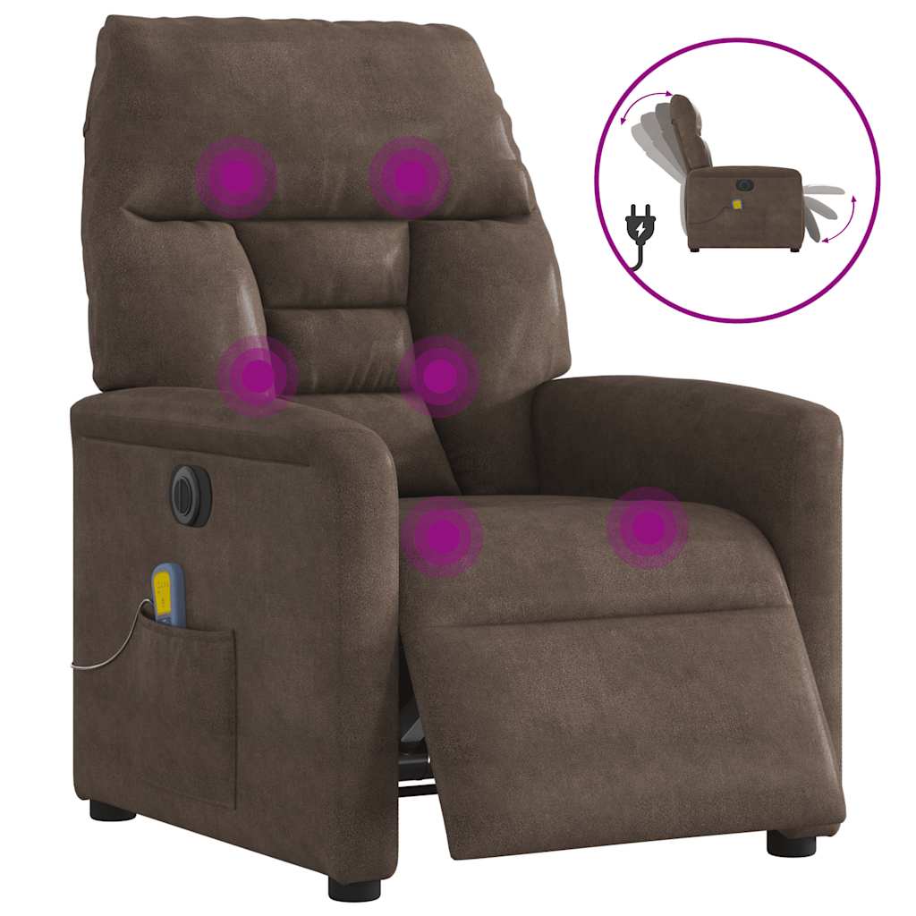 vidaXL Fotoliu de masaj rabatabil electric, maro, microfibră