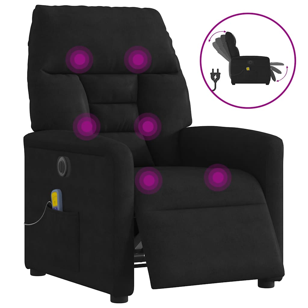 vidaXL Fotoliu de masaj rabatabil electric, negru, microfibră
