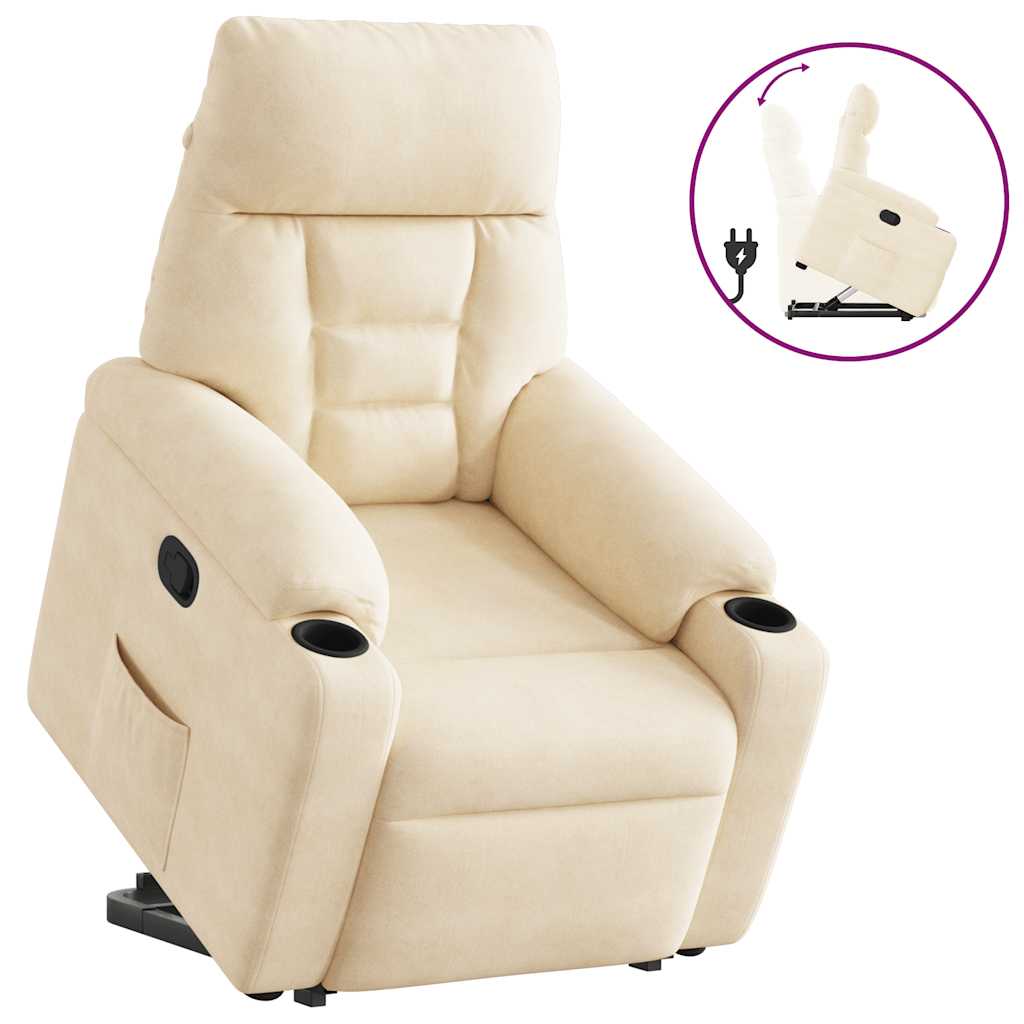 massagestol med løftefunktion mikrofiberstof beige