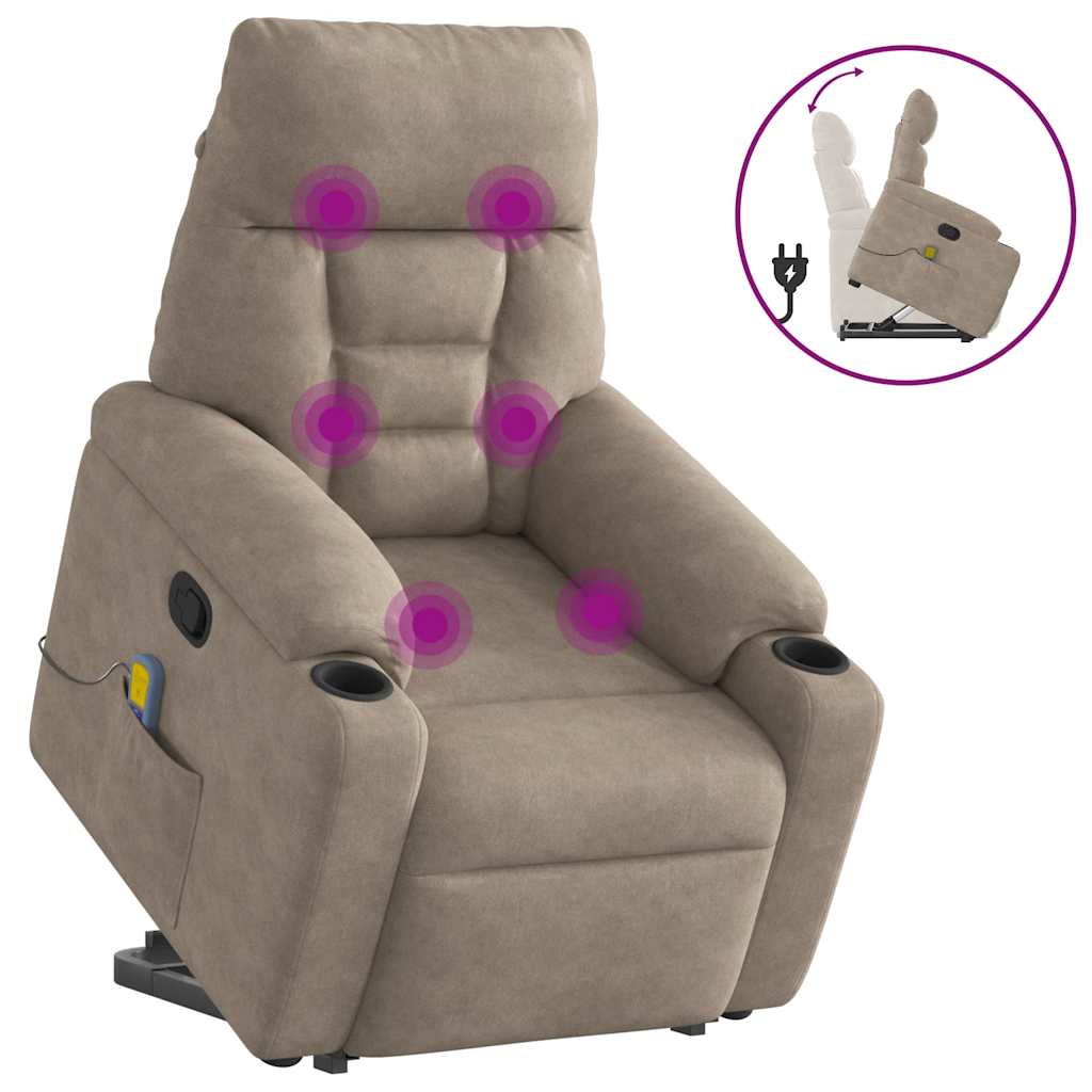 massagestol med løftefunktion mikrofiberstof gråbrun
