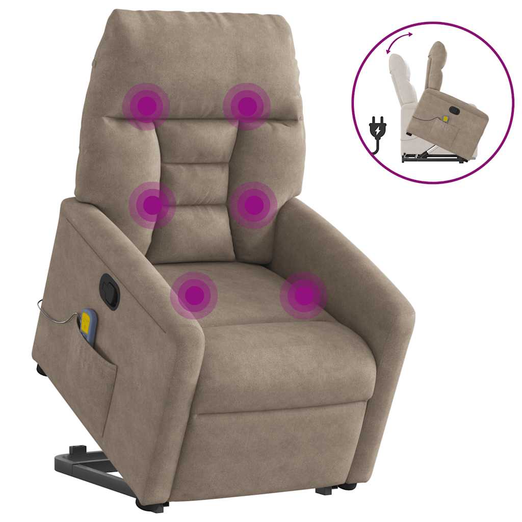 vidaXL Massagesessel mit Aufstehhilfe Taupe Mikrofasergewebe
