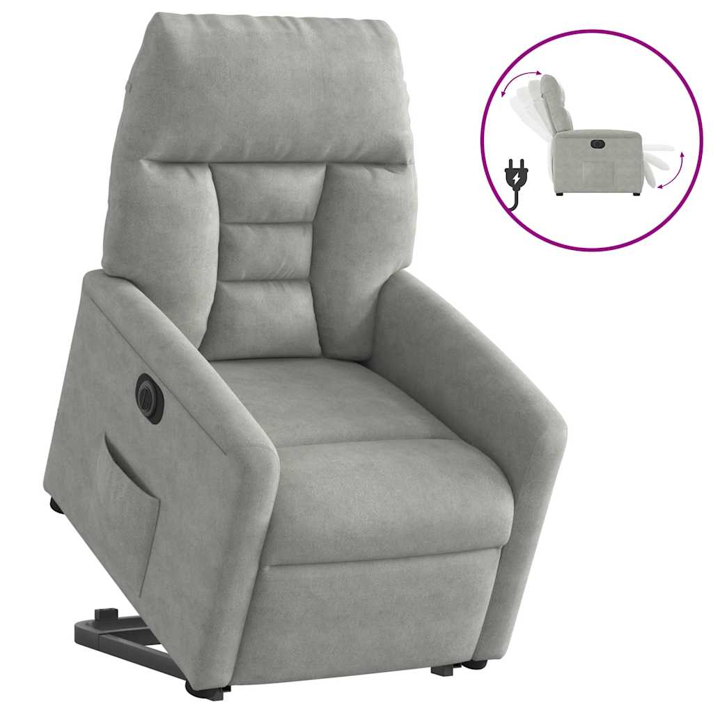 vidaXL Fotoliu rabatabil electric cu ridicare, gri deschis, microfibră
