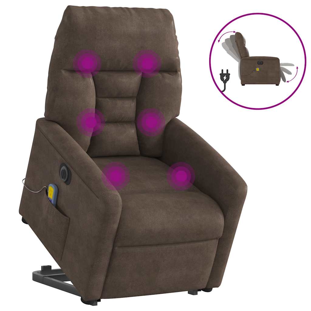 vidaXL Elektrické zvedací masážní polohovací křeslo hnědé mikrovlákno