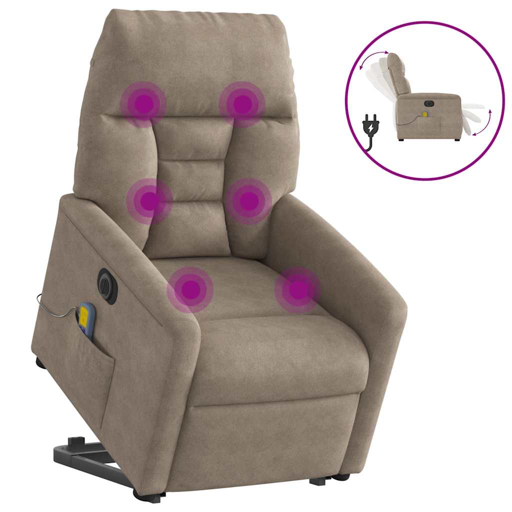 vidaXL Elektrické zvedací masážní polohovací křeslo taupe mikrovlákno