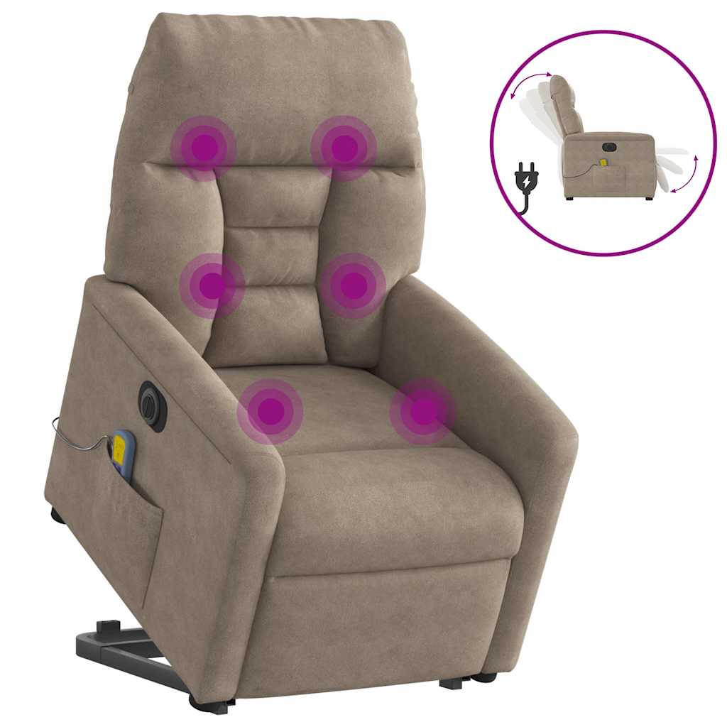 vidaXL Elektrické zvedací masážní polohovací křeslo taupe mikrovlákno