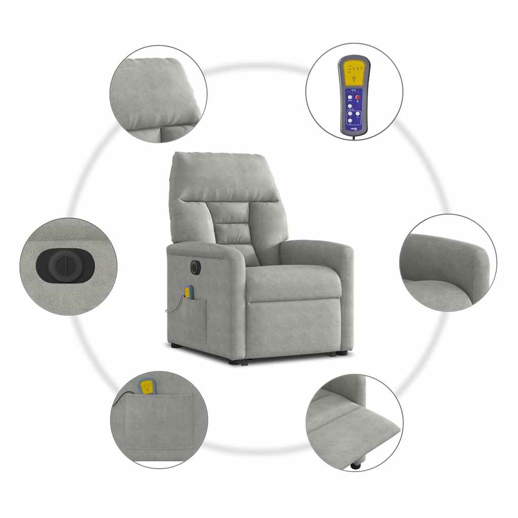 vidaXL Massagesessel Aufstehhilfe Elektrisch Hellgrau Mikrofasergewebe – Bild 11