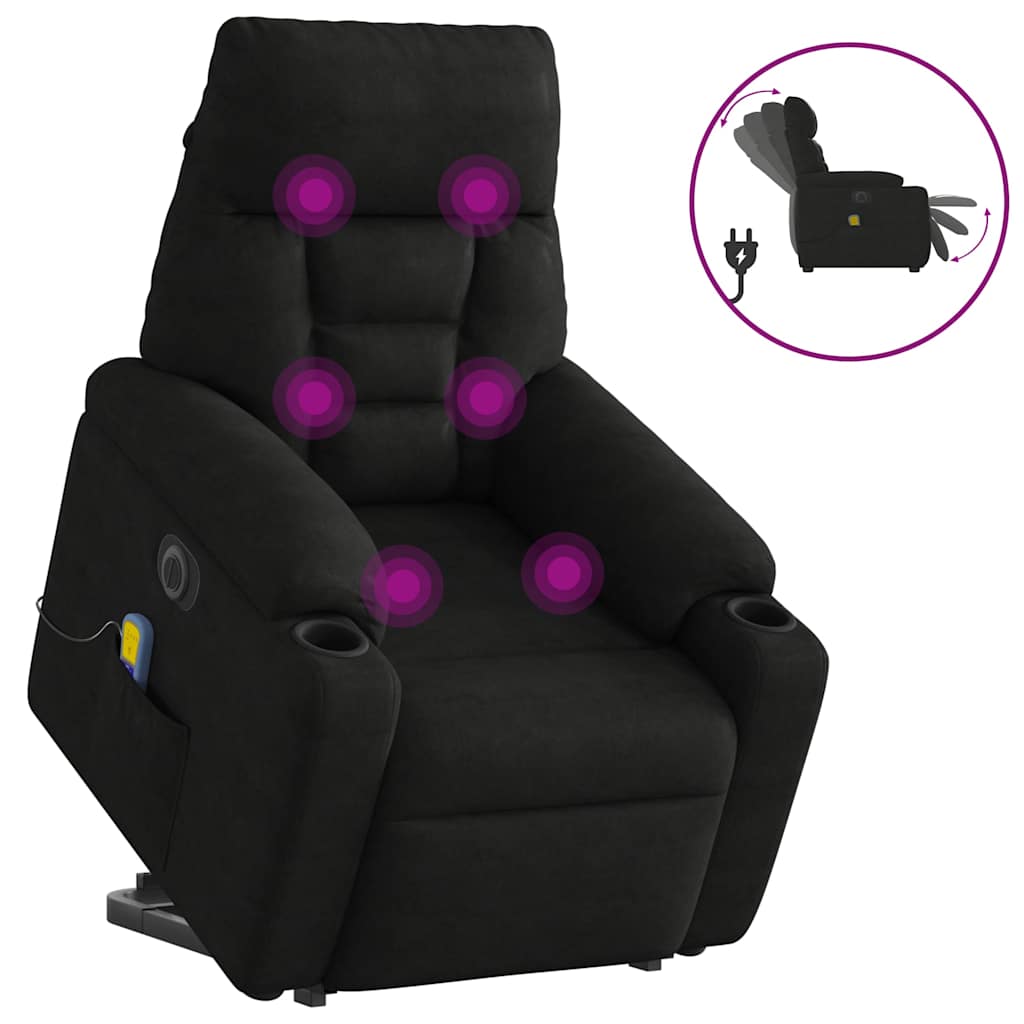 massagestol med løftefunktion mikrofiberstof sort