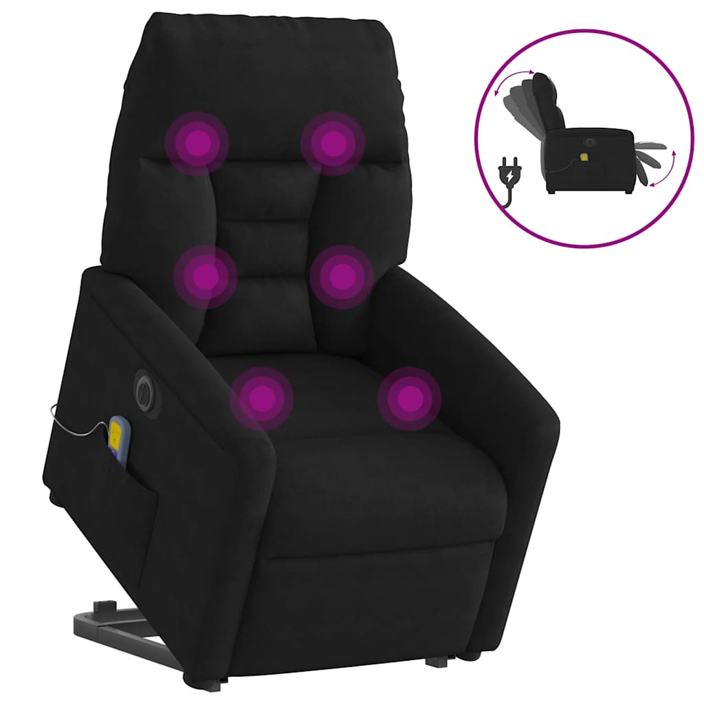 vidaXL Elektrické zvedací masážní polohovací křeslo černé mikrovlákno