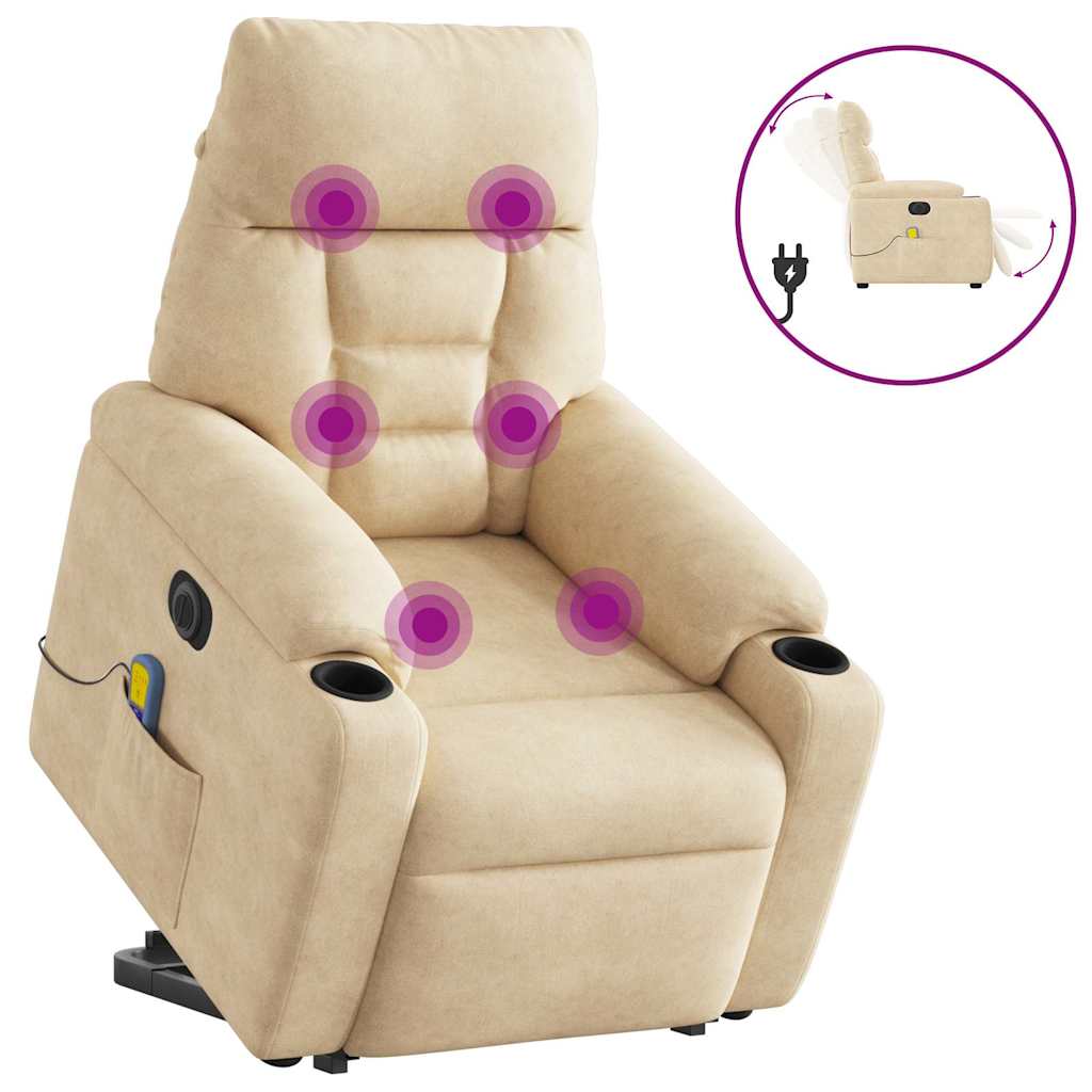 vidaXL Massagesessel Aufstehhilfe Elektrisch Creme Mikrofasergewebe