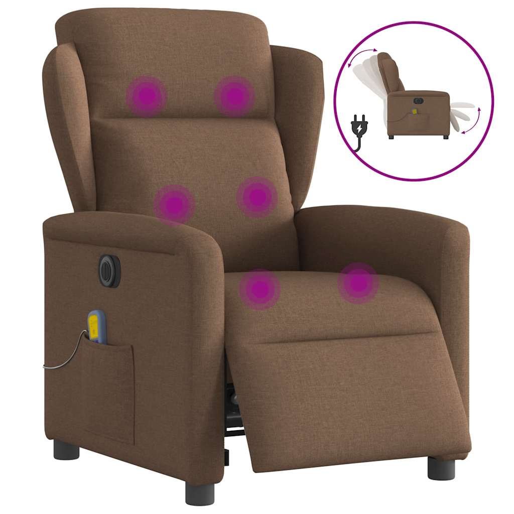 vidaXL Elektrické masážní polohovací křeslo hnědé textil