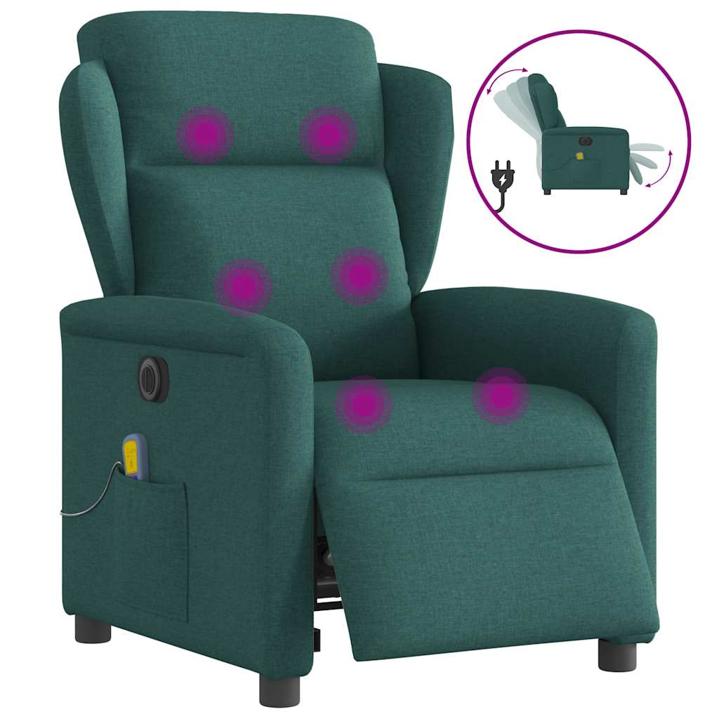 vidaXL Elektrické masážní polohovací křeslo tmavě zelené textil