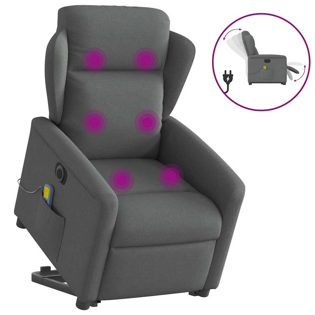 vidaXL Elektrické zvedací masážní polohovací křeslo tmavě šedé textil