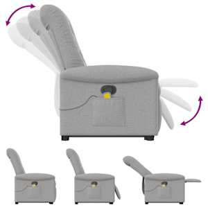 Zvedací masážní polohovací křeslo obláčkově šedé textil - obrázek 8