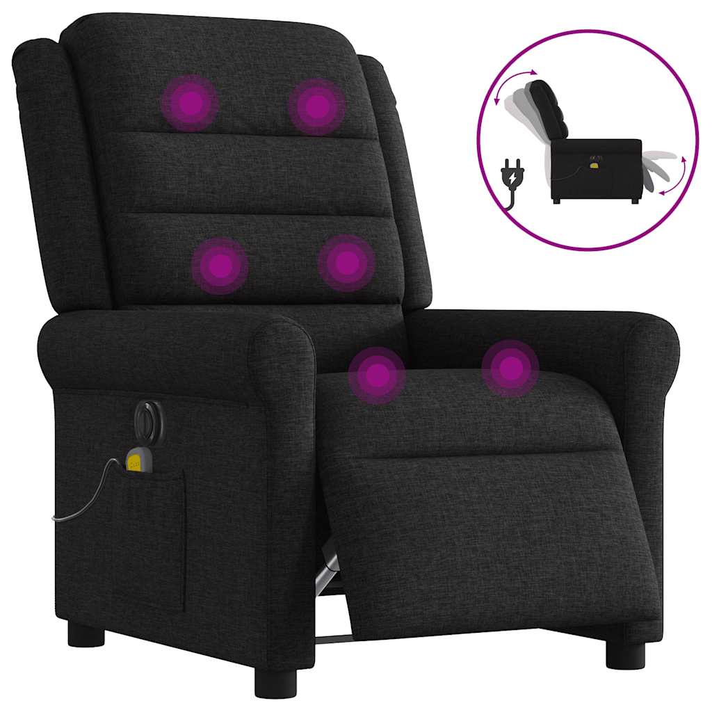 vidaXL Fotoliu electric de masaj rabatabil, negru, textil