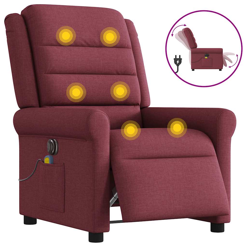 vidaXL Elektrické masážní polohovací křeslo vínové textil
