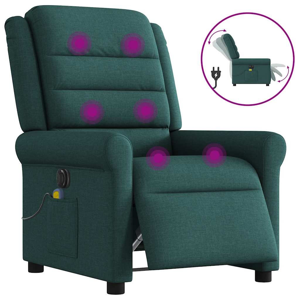 vidaXL Elektrické masážní polohovací křeslo tmavě zelené textil