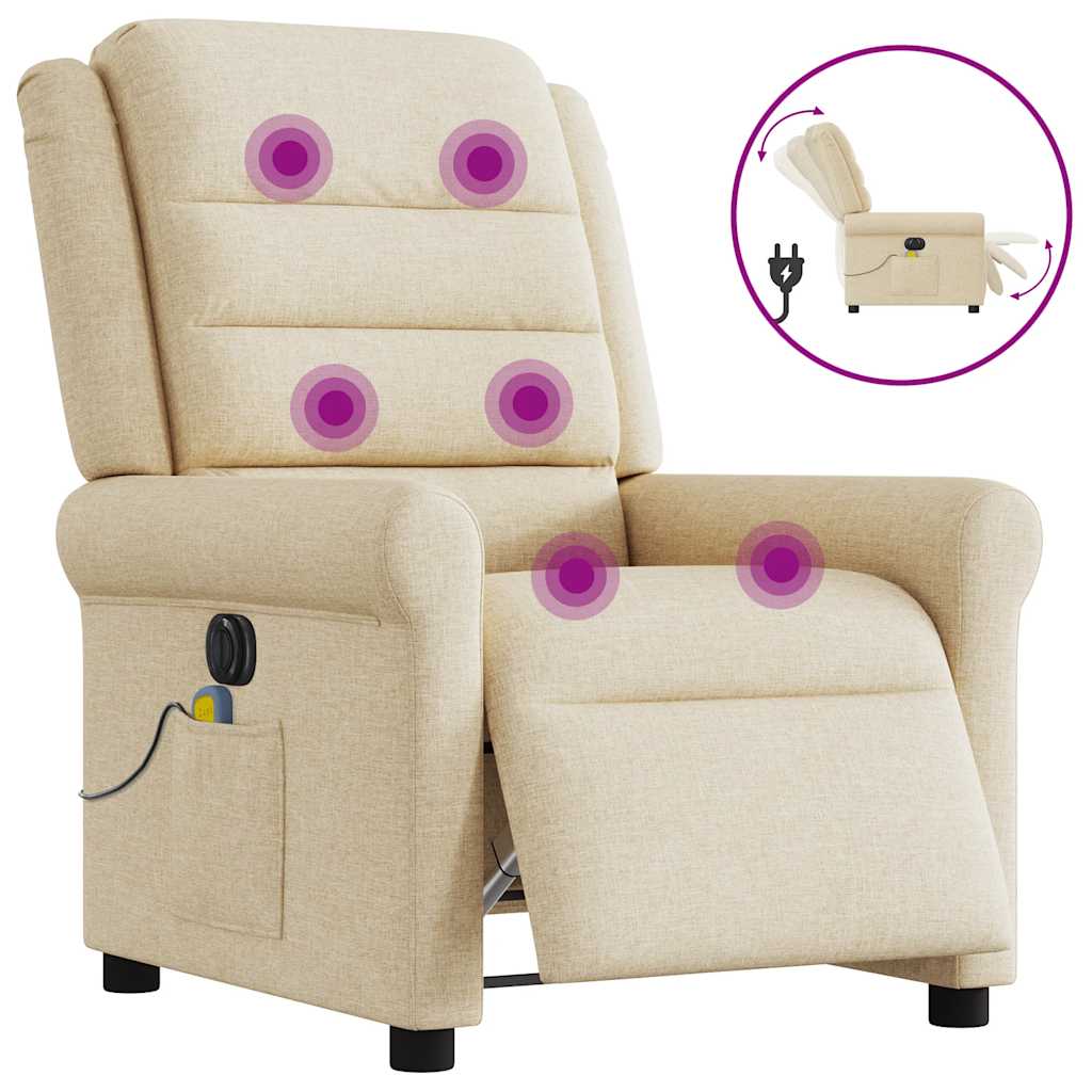 vidaXL Elektrické masážní polohovací křeslo krémové textil
