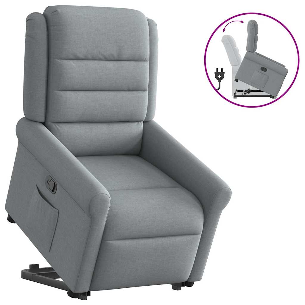 vidaXL Fotoliu rabatabil cu ridicare, gri deschis, material textil