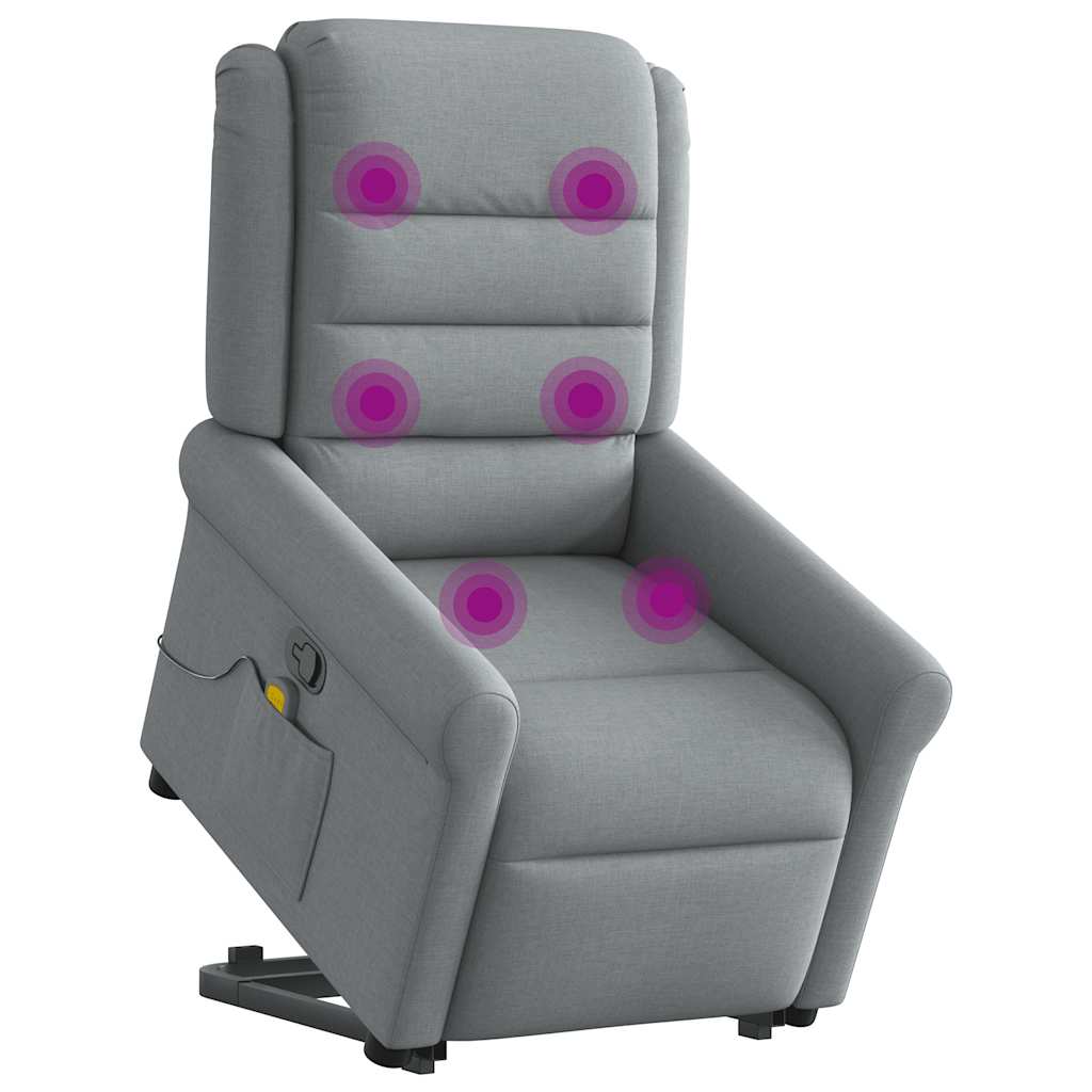vidaXL Fotoliu de masaj rabatabil cu ridicare, gri deschis, textil