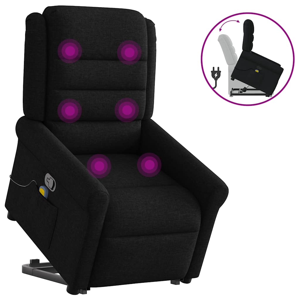 vidaXL Fotoliu rabatabil de masaj, cu ridicare, negru, material textil