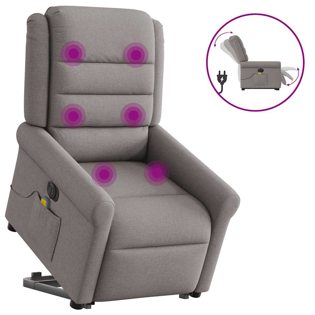 vidaXL Elektrické zvedací masážní polohovací křeslo taupe textil