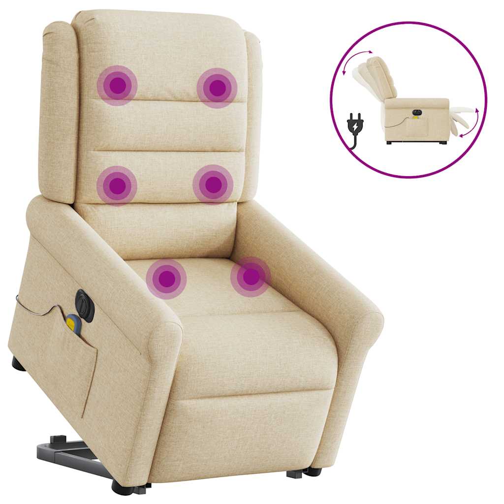 vidaXL Elektrické zvedací masážní polohovací křeslo krémové textil