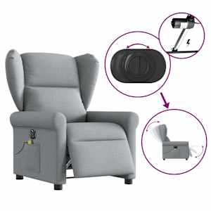 Elektrické masážní polohovací křeslo světle šedé textil - obrázek 8