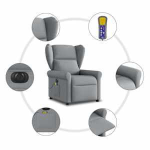 Elektrické masážní polohovací křeslo světle šedé textil - obrázek 10