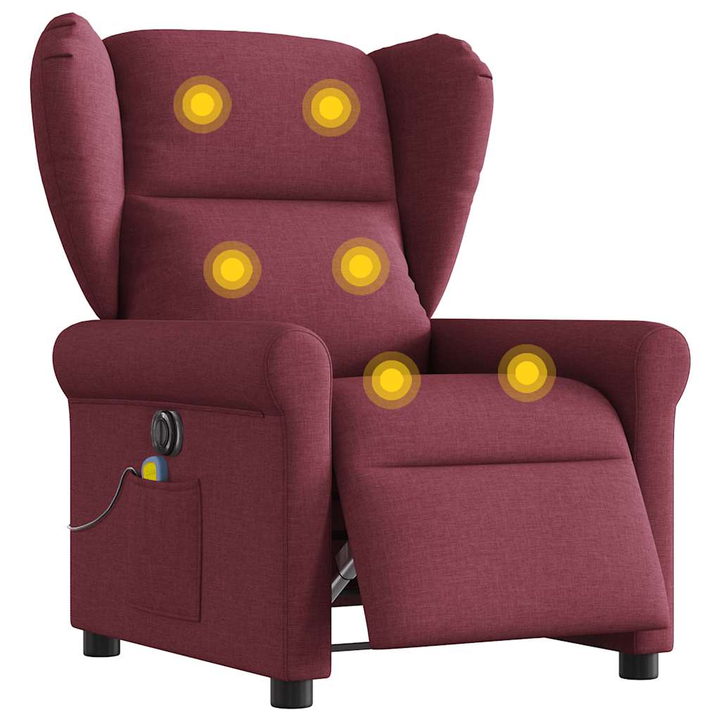 vidaXL Fotoliu electric de masaj rabatabil, roșu vin, textil