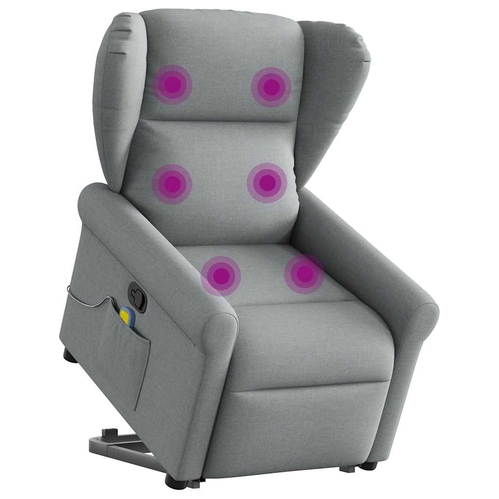 vidaXL Fotoliu de masaj rabatabil cu ridicare, gri deschis, textil