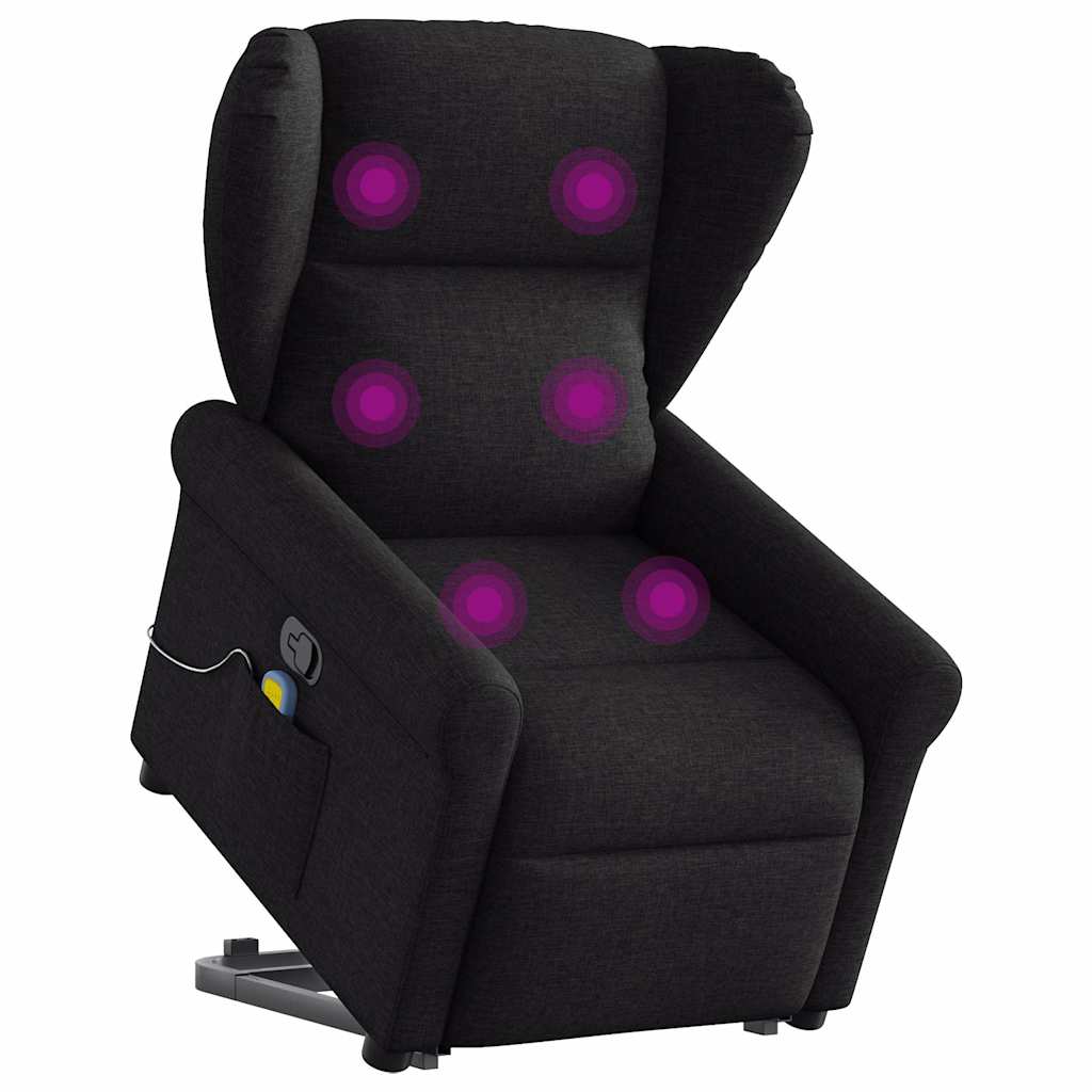 vidaXL Fotoliu rabatabil de masaj, cu ridicare, negru, material textil