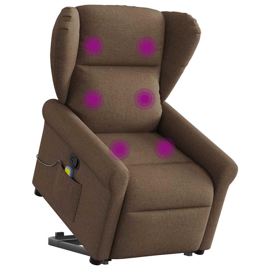 vidaXL Zvedací masážní polohovací křeslo hnědé textil