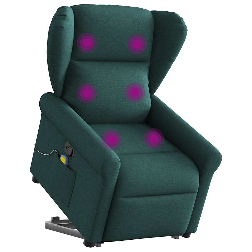 vidaXL Zvedací masážní polohovací křeslo tmavě zelené textil
