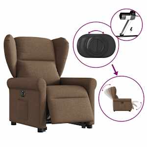 Elektrické zvedací polohovací křeslo hnědé textil - obrázek 8