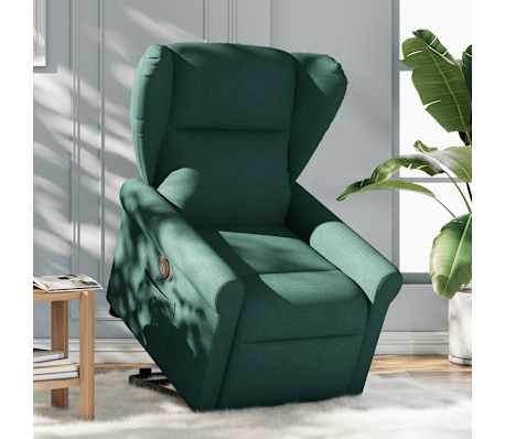 vidaXL Fotoliu electric rabatabil cu ridicare, verde &icirc;nchis, textil