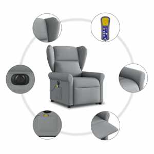 Elektrické zvedací masážní polohovací křeslo světle šedé textil - obrázek 11