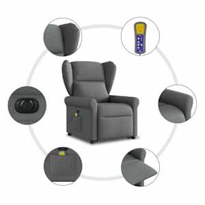 Elektrické zvedací masážní polohovací křeslo tmavě šedé textil - obrázek 11