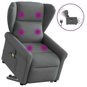Elektrické zvedací masážní polohovací křeslo tmavě šedé textil - obrázek 10