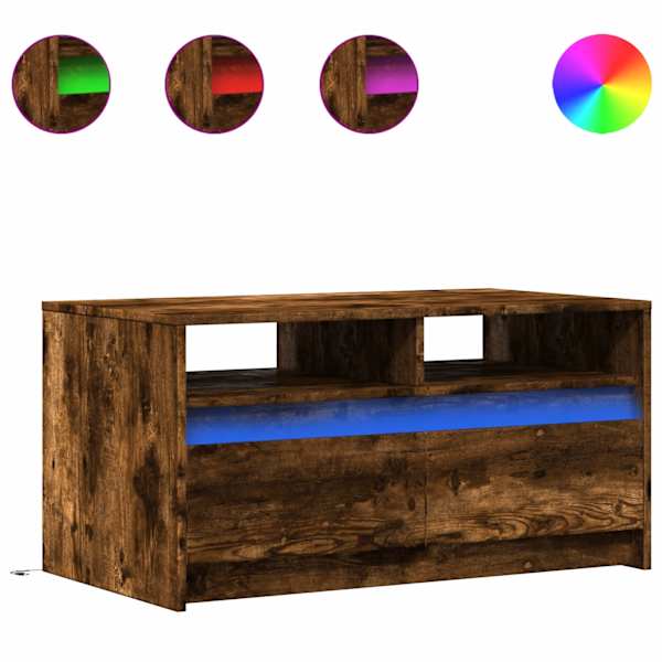 vidaXL kohvilaud LED-tuledega, suitsutatud tamm, tehispuit