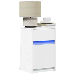 Nočna omarica z LED lučkami bel inženirski les